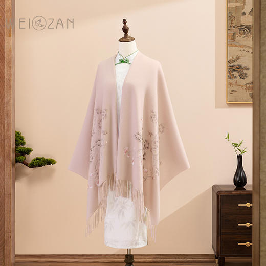 丁摩秋冬红色羊毛围巾女高端披肩大妈妈结婚礼服旗袍喜婆婆外搭配新款 商品图5