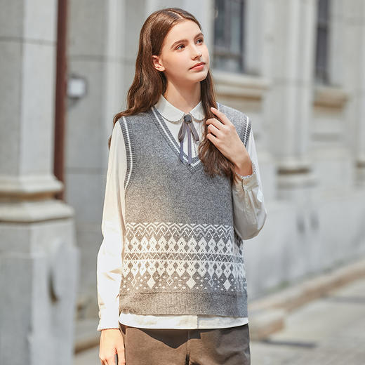 Famecoco范可儿羊毛提花针织马甲背心女冬FAB8CA022 商品图4
