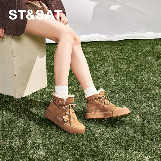 星期六百搭加绒保暖厚底雪地靴SSC411A1CR 商品图0