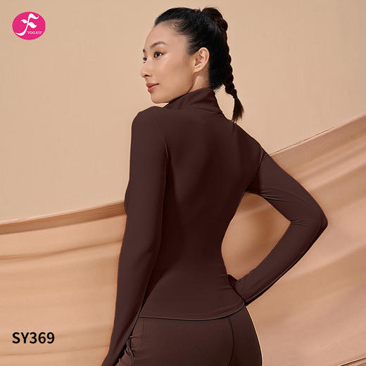 一梵新款前置自由调节半拉链释缓胸部压力收腰短摆版型展现腰部线条长袖上衣4色 商品图9