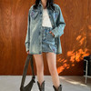 【顺丰包邮】99325 洛诗琳复古做旧喷绘牛仔外套牛仔半裙两件套516 商品缩略图2