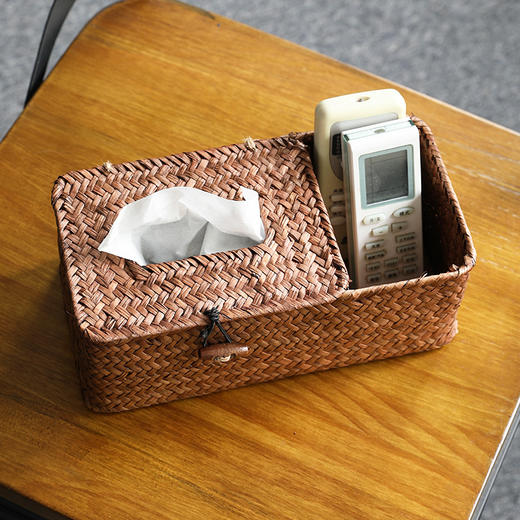 【橙色/咖色】娜家草编多功能纸巾盒 商品图3