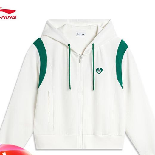 李宁卫衣女子撞色桃心章牌开衫连帽短款运动上衣AWDU602 商品图9