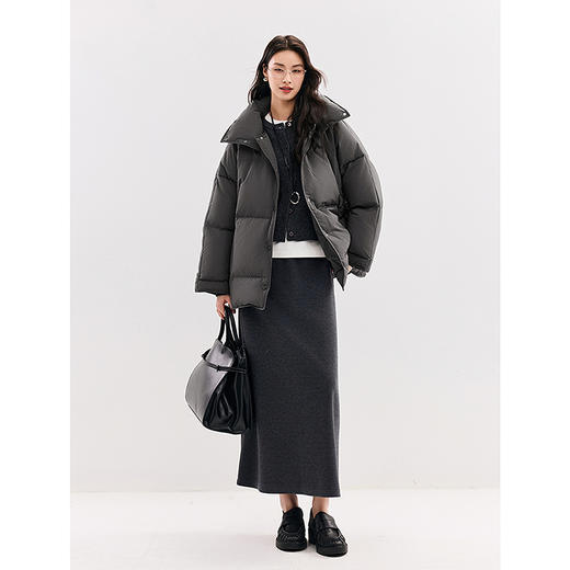 棉仓347615001-立领重磅宽松面包服女90白鹅绒秋冬可拆卸领羽绒服短款外套 商品图3