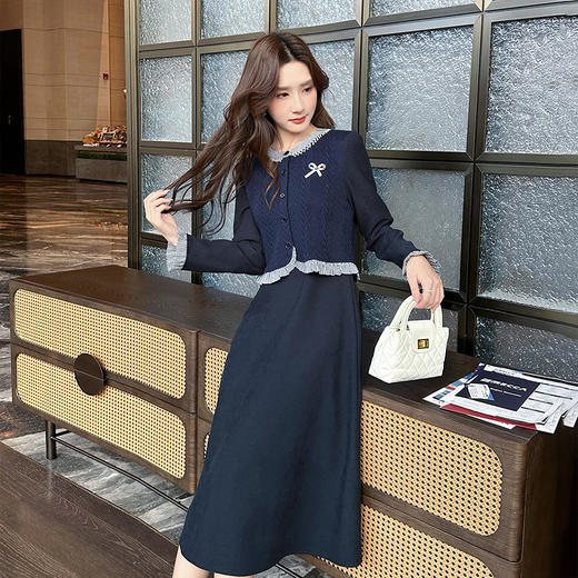 奢姿大码女装2024秋冬假两件针织时尚连衣裙胖妹妹气质小立领裙子9944891096 商品图2