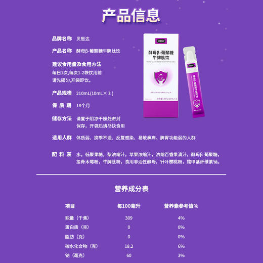 贝思达酵母β葡聚糖6袋+接骨木莓Epicor维生素C酵母-葡聚糖牛脾肽3袋 商品图5