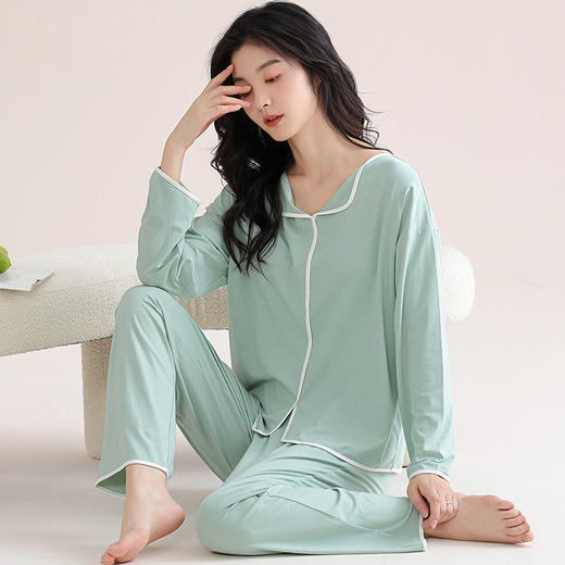 「数套可选！舒适家居」睡衣女夏秋冬莫代尔带胸垫长袖 可外穿大码空调房运动家居内衣服套装 商品图2