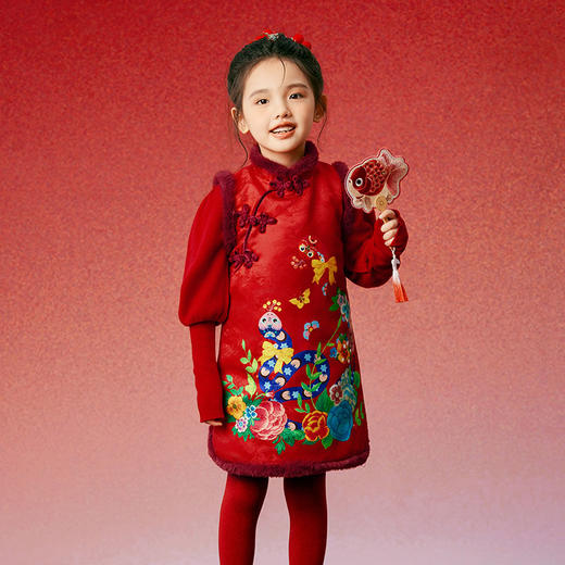 年衣童装儿童连衣裙2025新款女童背心裙秋冬季中式新年拜年服 商品图7