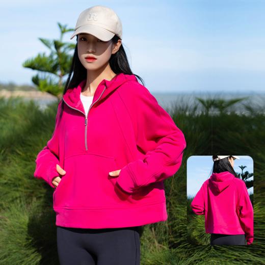 【断码清仓】积能 秋冬保暖女款跑步运动瑜伽套头连帽抓绒宽松长袖休闲卫衣 商品图3