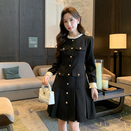 奢姿大码女装2024冬季气质荷叶领裙子胖妹妹时尚百褶拼接连衣裙9944862025 商品图1