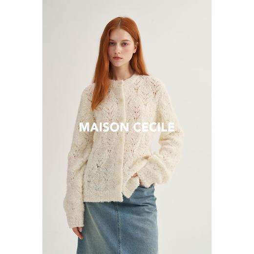MAISON CECILE复古奶白色羊驼毛羊毛钩花针织开衫 商品图3