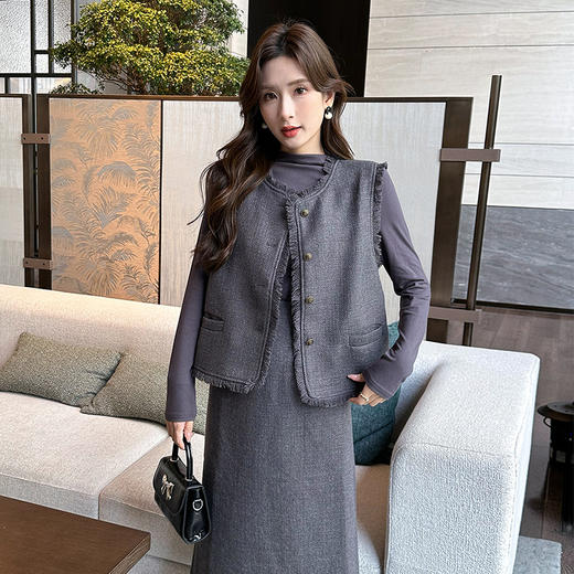 奢姿2025秋冬新款大码女装法式通勤套装胖妹妹上衣马甲半裙三件套9944926862 商品图1