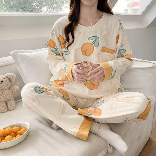 自然醒秘语牛奶丝睡衣女春秋款长袖秋冬季套头可爱卡通家居服套装QH 商品图1