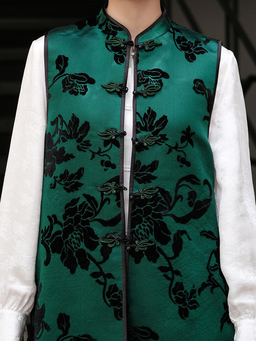 盛唐牡丹|富贵牡丹漳缎中长款马甲 商品图1