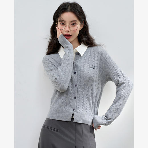 西遇短款针织衫外套女新款学院风长袖修身圆领毛衣开衫D3342317 商品图5