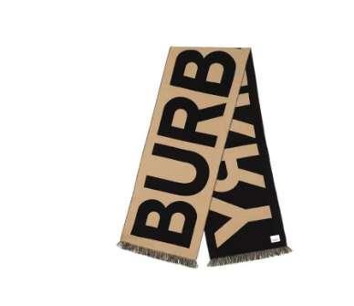 Burberry博柏利 Logo Wool Jacquard Scarf 大字母Logo徽标羊毛提花 绒线围巾 女款 188*33 卡其色/黑色 商品图0
