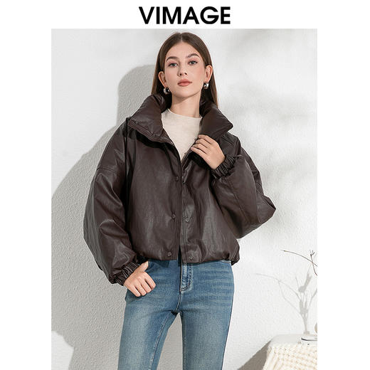VIMAGE纬漫纪帅气立领时尚复古鹅绒保暖皮羽绒外套冬季新款VD2411309 商品图1