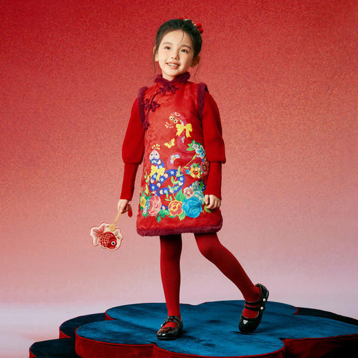 年衣童装儿童连衣裙2025新款女童背心裙秋冬季中式新年拜年服 商品图3