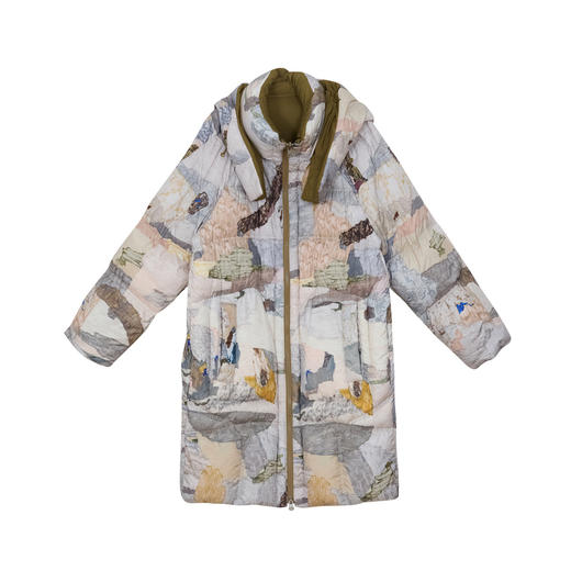 谜底两面穿羽绒服女2024冬款复古连帽宽松中长款鸭绒服244MY1527 商品图4