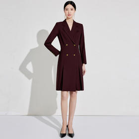 IWY/安可拉红秋季西装连衣裙法式复古风气质时尚双排扣职业连身裙WQ010