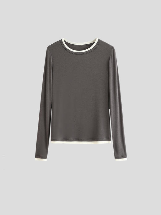 【冬季新品大放送，仅售一天】美丽诺羊毛轻肤高弹醋酸羊毛！2024假两件叠穿撞色修身圆领中弹长袖！ 商品图4