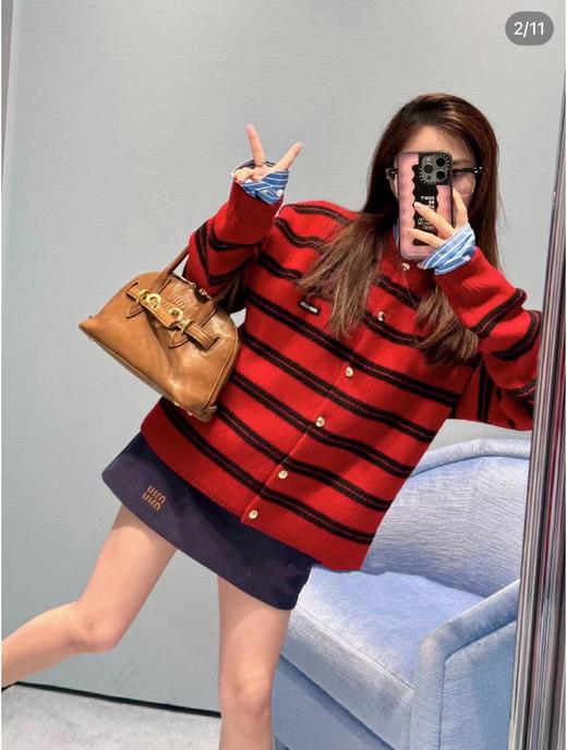 miu家敲好看的红色条纹羊毛毛衣开衫！ 商品图8