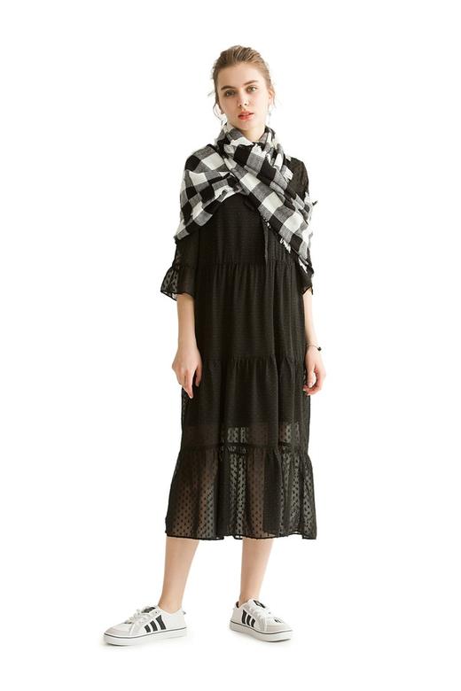 NOIR 黑白格纹毛边围巾 725 商品图1