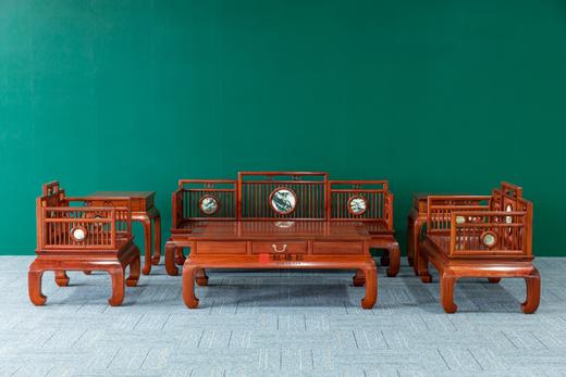 红桥红  家具严选  缅甸花梨（大果紫檀）【嵌云石 梳背沙发 123六件套】 商品图0