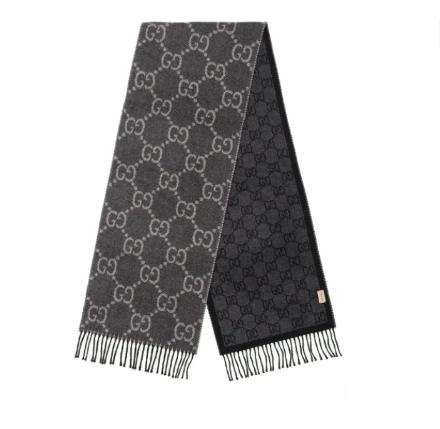 GUCCI古驰 GG提花流苏针织 绒线围巾 男女同款情侣款194*34cm  灰色 商品图0
