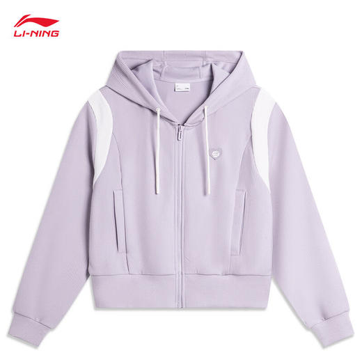 李宁卫衣女子撞色桃心章牌开衫连帽短款运动上衣AWDU602 商品图4