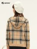 波顿秋冬季女士连帽卡其蓝黄色格子毛衣卫衣外套高端上衣 商品缩略图2