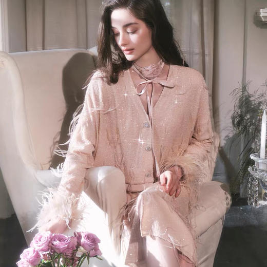 粉色鸵鸟毛开衫外套 商品图0