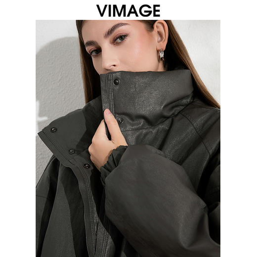 VIMAGE纬漫纪帅气立领时尚复古鹅绒保暖皮羽绒外套冬季新款VD2411309 商品图2