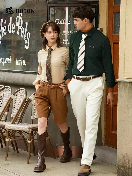 波顿秋冬季女士灯芯绒长袖衬衫高端美式休闲英伦风衬衣 商品图3