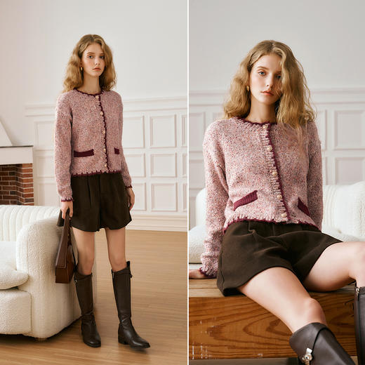 OLrain欧芮儿法式小香风毛衣女秋季2024新款圆领软糯宽松针织开衫 商品图1