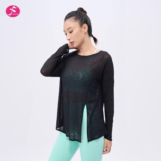 一梵新款 竹节纱侧边开叉轻盈舒适长袖上衣4色瑜伽罩衫上衣 商品图9