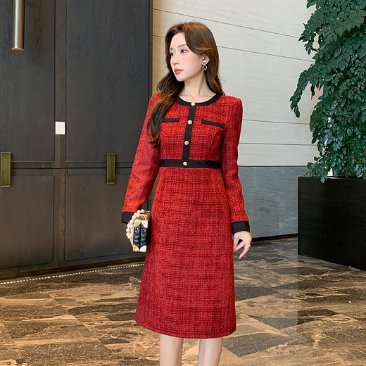 奢姿2025年秋季新款大码女装圆领气质裙子胖妹妹小香风拼接连衣裙9944855512 商品图1