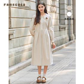 Famecoco范可儿连衣裙纯棉娃娃领高腰文艺女装长裙FAB8FA011