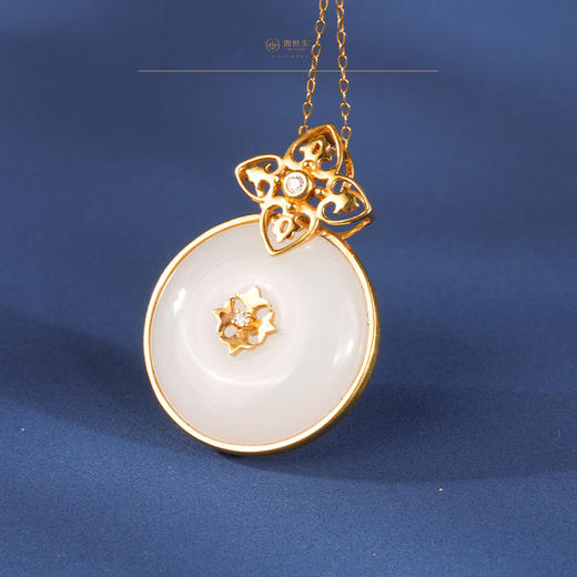 新疆国玉盟世玉和田玉金镶羊脂玉挂件	新疆系列【心莲心】【带证书·顺丰物流】 商品图3