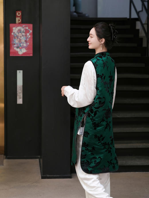 盛唐牡丹|富贵牡丹漳缎中长款马甲 商品图3