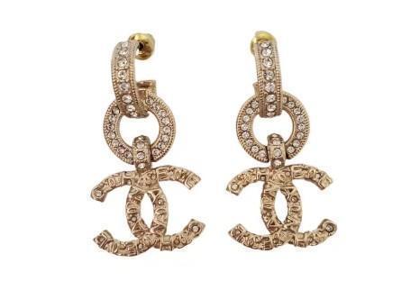 CHANEL香奈儿 经典Logo吊坠 合金 水钻 耳环女款 金色 商品图0