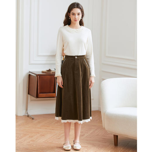 Famecoco范可儿文艺花边伞裙秋冬中长款可爱半身裙FAB8HA026 商品图4