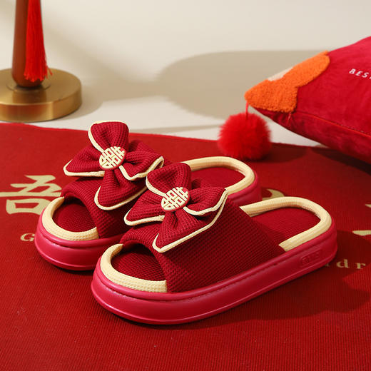 【百年恩爱双心结，千里姻缘一线牵~】结婚拖鞋喜庆红色一对 夏季eva情侣款高级感婚鞋 家居陪嫁新婚拖鞋-QQ 商品图5