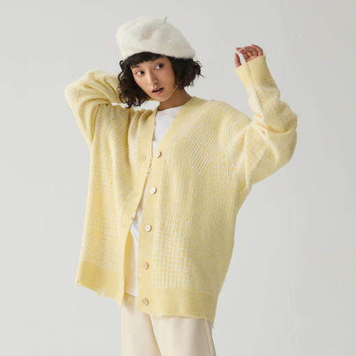 谜底针织开衫女2024冬季新品极简风V领中长款毛衣外头244MZ1875 商品图1