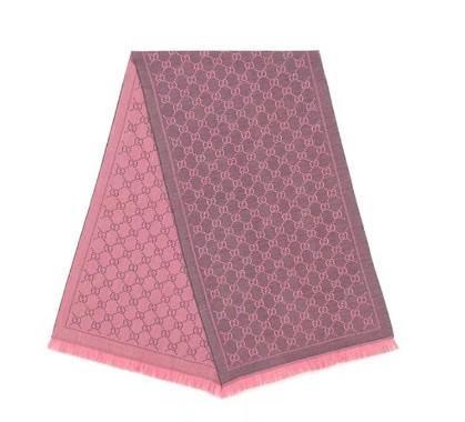 GUCCI古驰 双G提花流苏 绒线围巾 灰粉 48*180 商品图0