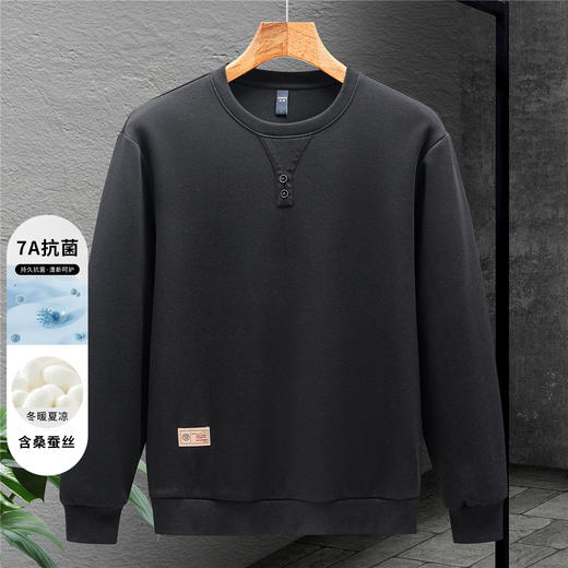 【抗菌 桑蚕丝混纺】罗蒙春秋男装卫衣美式复古男士卫衣高级感卫衣男套头T恤 商品图3