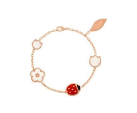 Van Cleef & Arpels梵克雅宝 Lucky Spring 瓢虫花朵图案 珍珠母贝,玉髓,玛瑙 18k玫瑰金 手链 女款
