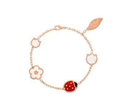 Van Cleef & Arpels梵克雅宝 Lucky Spring 瓢虫花朵图案 珍珠母贝,玉髓,玛瑙 18k玫瑰金 手链 女款 商品图0
