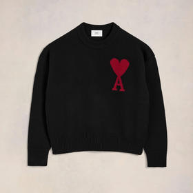 AMI 男士徽标提花经典美利奴羊毛针织衫 黑色 BFUKS006 018 009