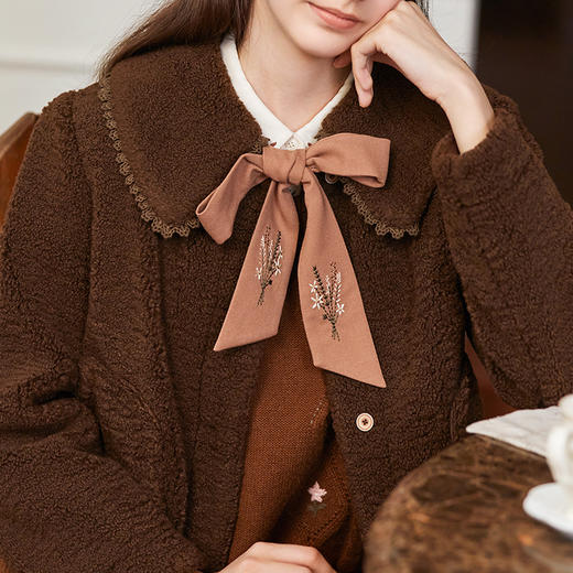 Famecoco范可儿冬季美拉德短款毛绒外套女FAB8AP001 商品图2